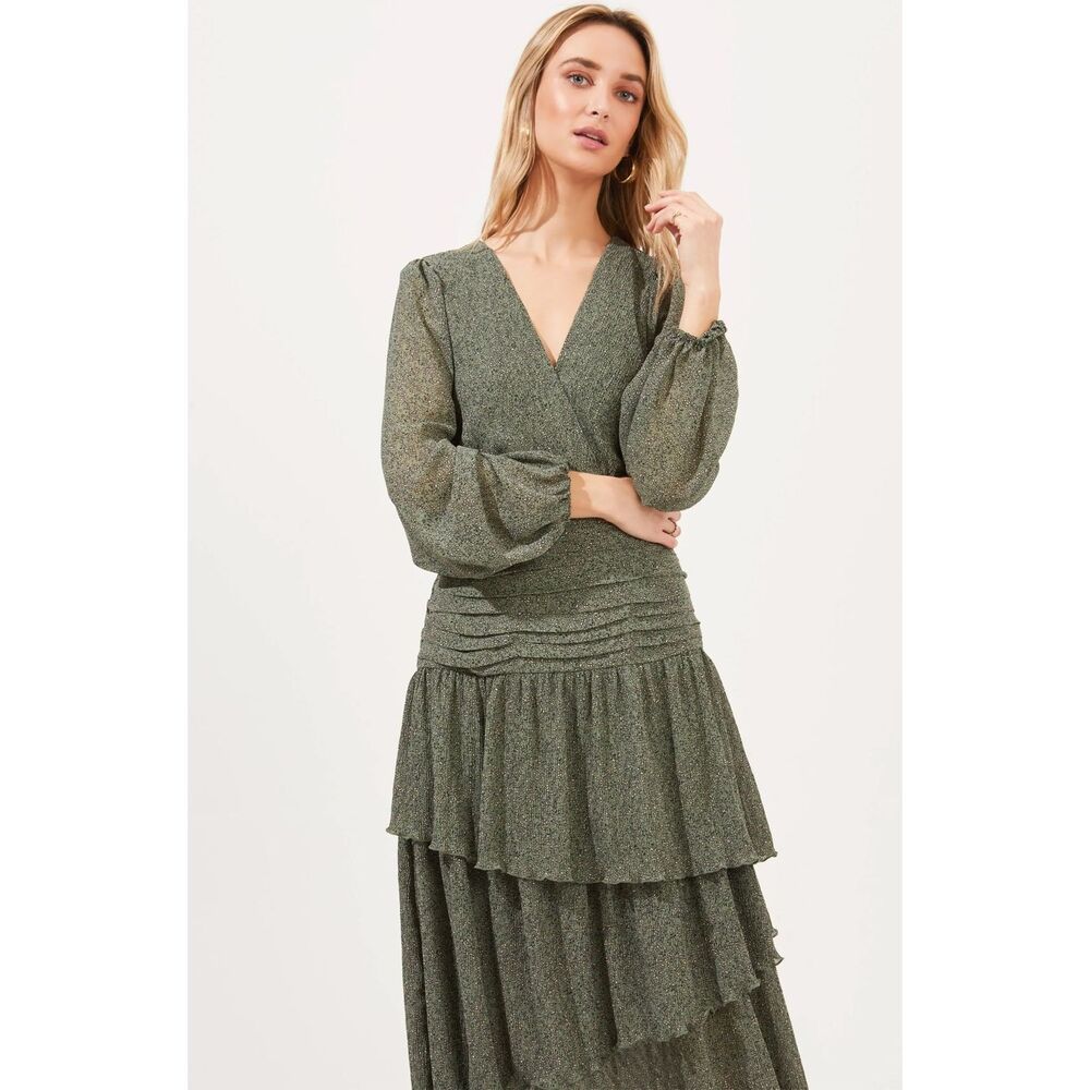 ASTR The Label Green Ruched Ruffle Floral Print Midi Dress - Picture 3 of 13